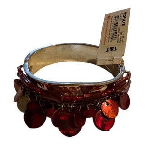 Red & Silver Charm Bangle Bracelet One Size